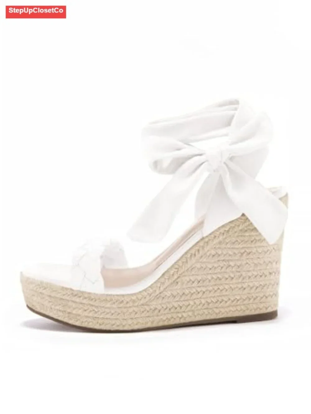 Braided Wedge Espadrille Sandals Lace Up Slingback Open Toe Platform Heels